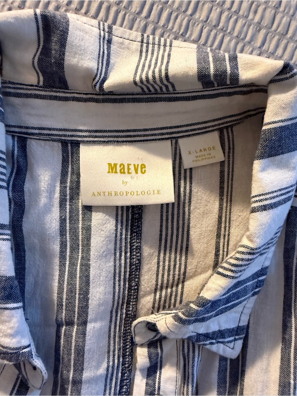 Anthropologie Maeve Navy and White Striped Button-Down Dress